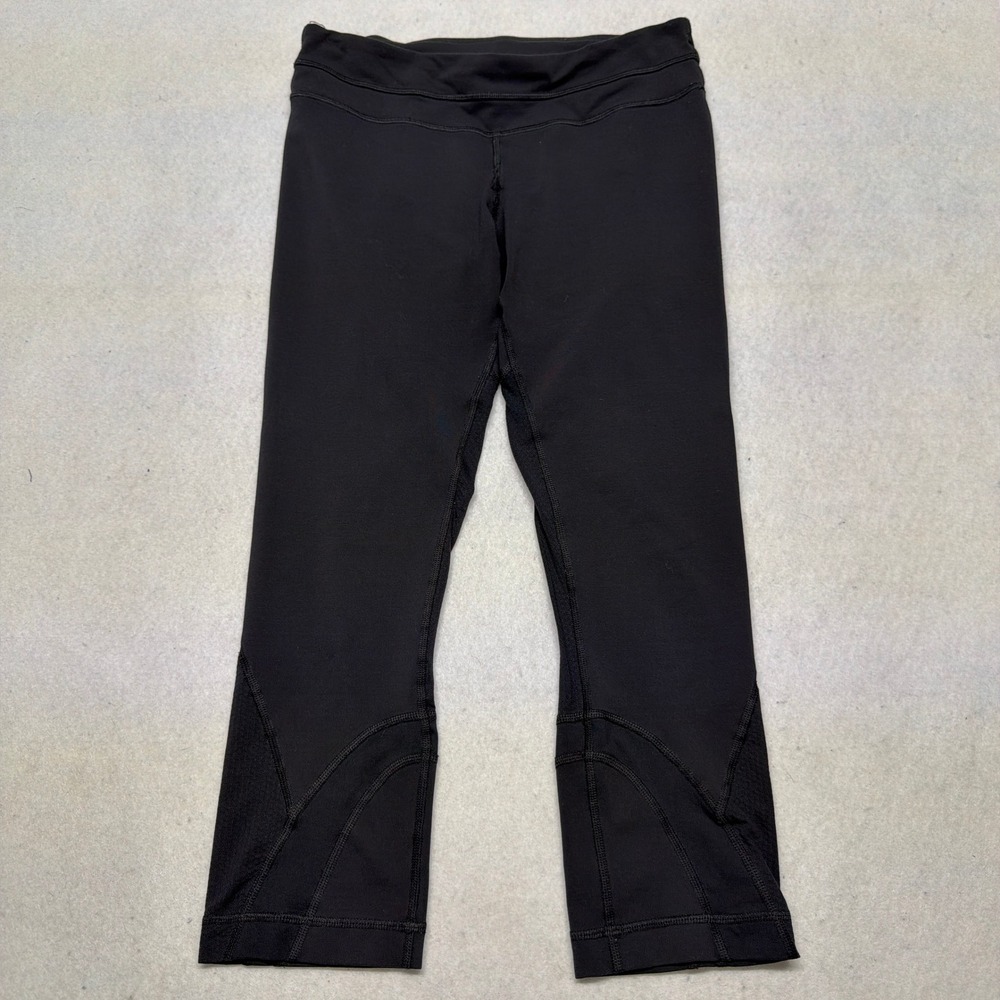 Lululemon Run Inspire Crop II Capri Black Athletic Yoga Gym Leggings Mesh Size 6